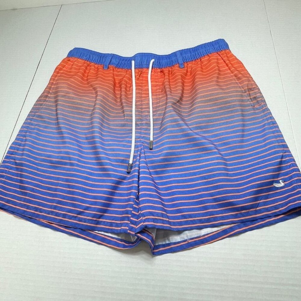 Southern Marsh Men's Swim Trunks - Blue and Orange Striped - Size M - EUC